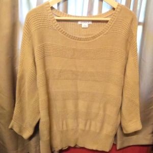 Liz Claiborne camel sweater with three quarter inch sleeves.